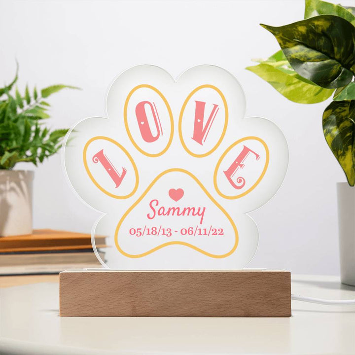 Love memorial for Sammy - Printed Paw Print Acrylic Plaque