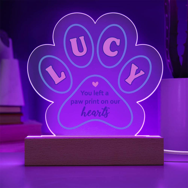 LUCY | You left a paw print in our Hearts - Printed Paw Print Acrylic Plaque