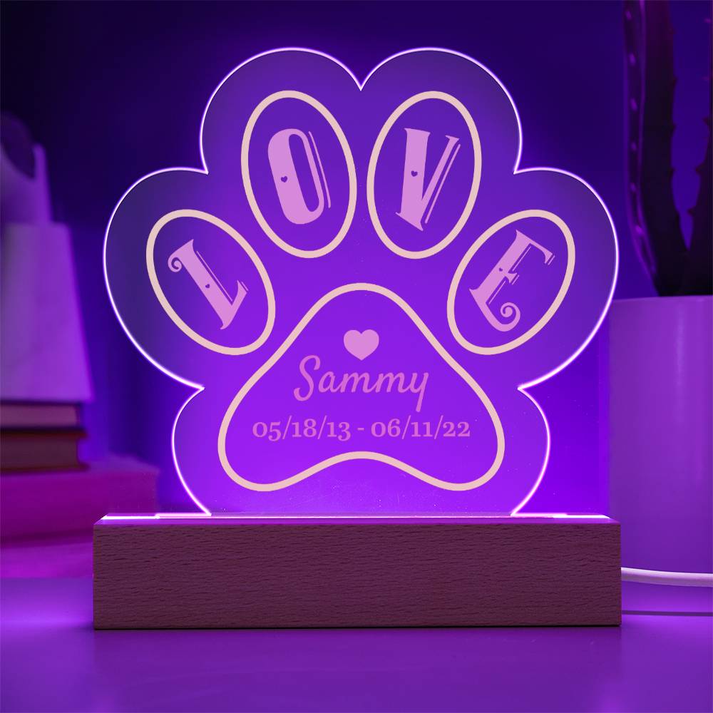 Love memorial for Sammy - Printed Paw Print Acrylic Plaque