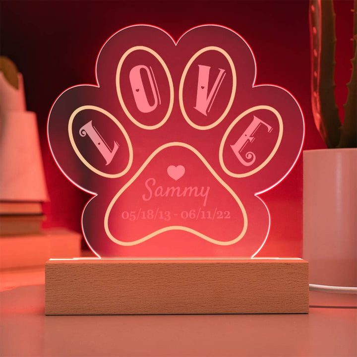 Love memorial for Sammy - Printed Paw Print Acrylic Plaque