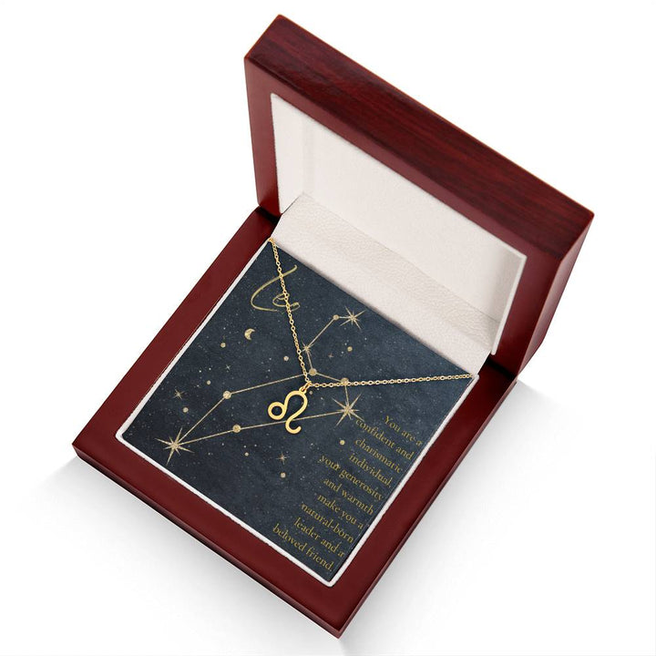 Leo | You are a confident and charismatic individual, your generosity and warmth make you a natural-born leader and a beloved friend. - Zodiac Name Necklace