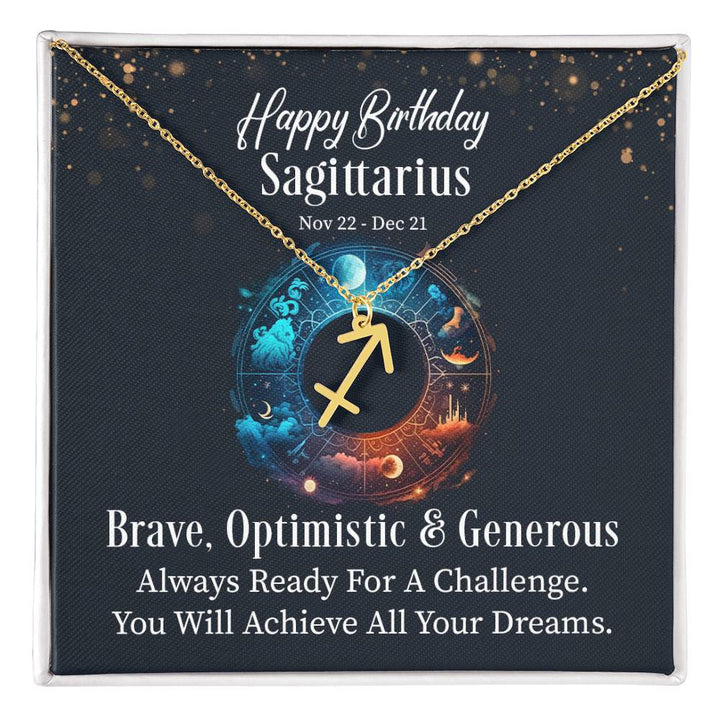 Happy Birthday Sagittarius | Brave, Optimistic and Generous - Zodiac Name Necklace