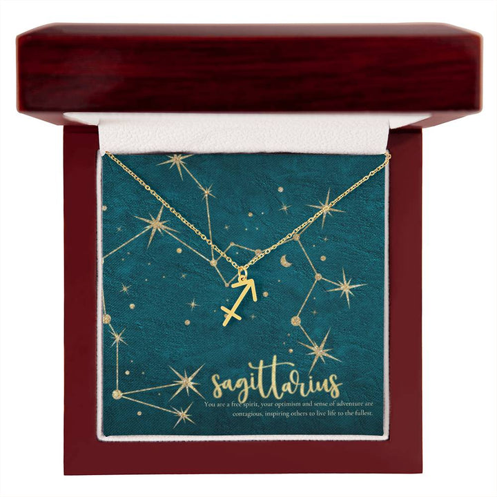 Sagittarius | You are a free spirit, your optimism and sense of adventure are contagious, inspiring others to live life to the fullest. - Zodiac Name Necklace