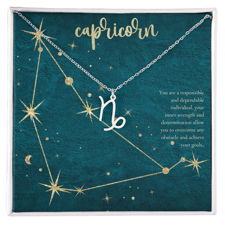 Capricorn | You are a responsible and dependable individual , your inner strength and determination allow you to overcome any obstacle and achieve you goals. - Zodiac Name Necklace