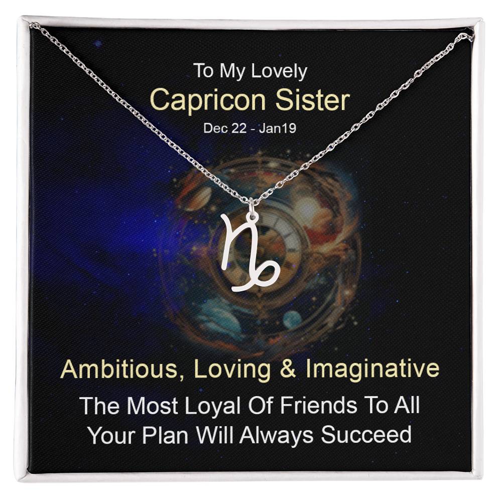 To My Lovely Capricorn Sister  | Ambitious, Loving and Imaginative - Zodiac Name Necklace