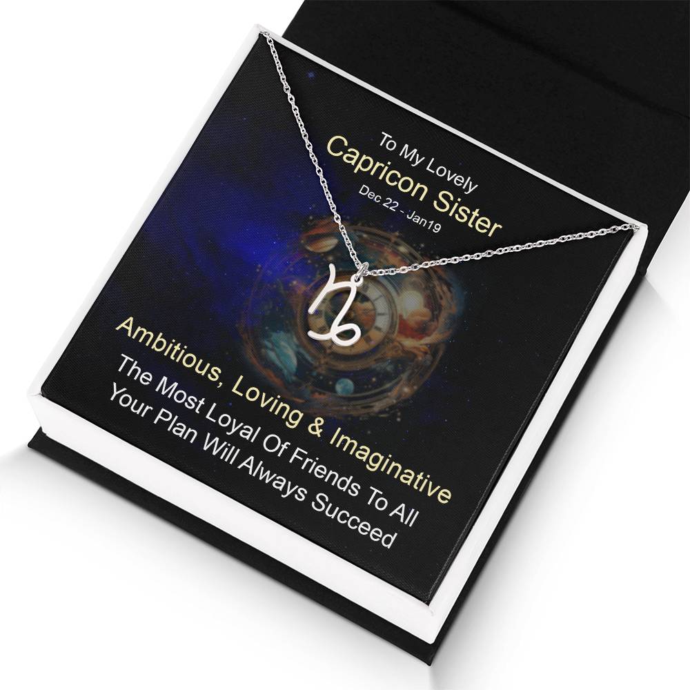 To My Lovely Capricorn Sister  | Ambitious, Loving and Imaginative - Zodiac Name Necklace