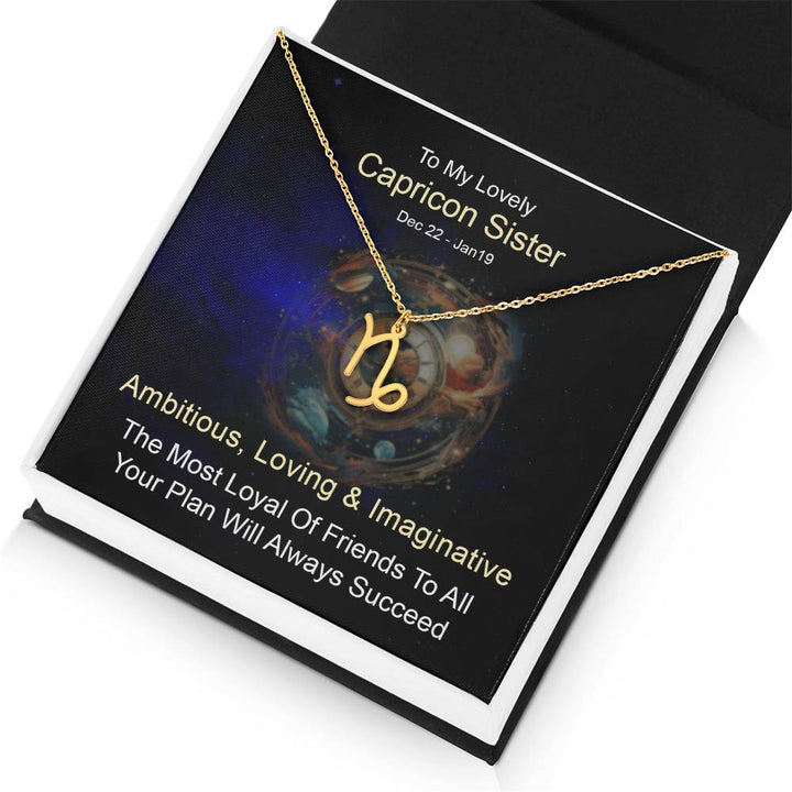 To My Lovely Capricorn Sister  | Ambitious, Loving and Imaginative - Zodiac Name Necklace