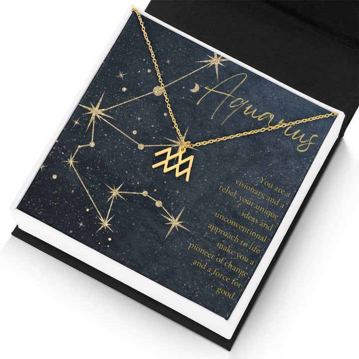 Aquarius | You are a visionary and a rebel, your unique ideas and unconventional approach to life make you a pioneer of change and a force for good. - Zodiac Name Necklace