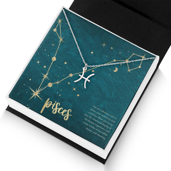 Pisces | You are a dreamer and an artist, your sensitivity and creativity allow you to tap into the emotional depths of the human experience and create works of incredible beauty and meaning. - Zodiac Name Necklace