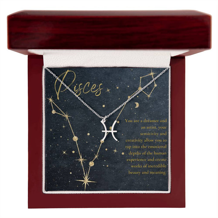 Pisces | You are a dreamer and an artist, your sensitivity and creativity allow you to tap into the emotional depths of the human experience and create works of incredible beauty and meaning. - Zodiac Name Necklace