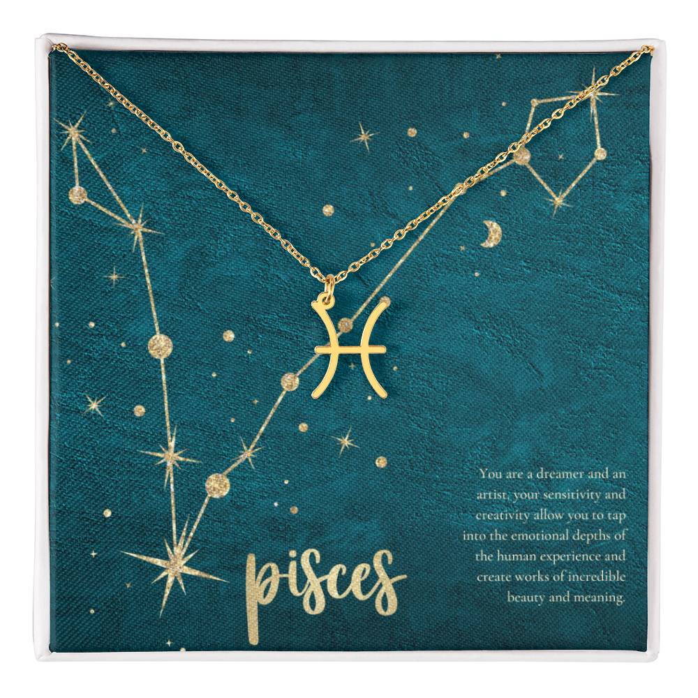 Pisces | You are a dreamer and an artist, your sensitivity and creativity allow you to tap into the emotional depths of the human experience and create works of incredible beauty and meaning. - Zodiac Name Necklace