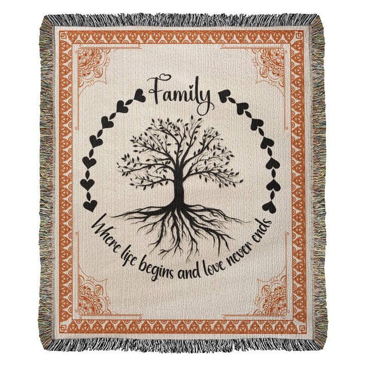 Family | Where Life Begins and Love Never Ends - Heirloom Woven Blanket 50" x 60"