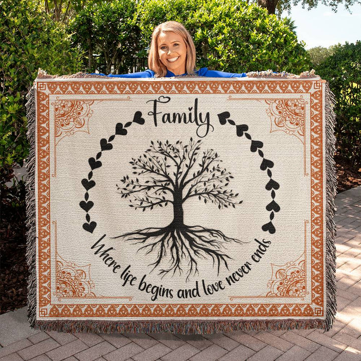 Family | Where life begins and love never ends - Heirloom Woven Blanket 60" x 50"