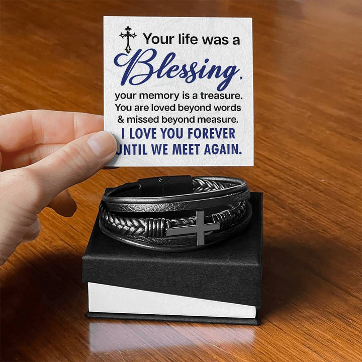 Your life was a Blessing - Men's Cross Leather Bracelet