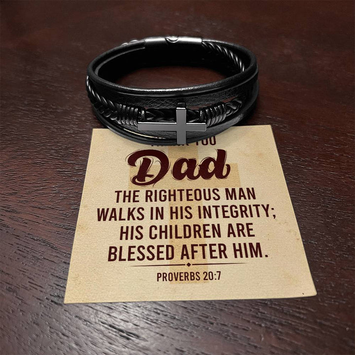 Dad Men's Cross Leather Bracelet