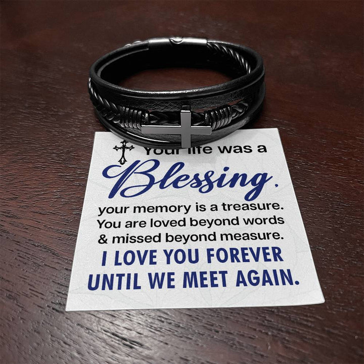 Your life was a Blessing - Men's Cross Leather Bracelet