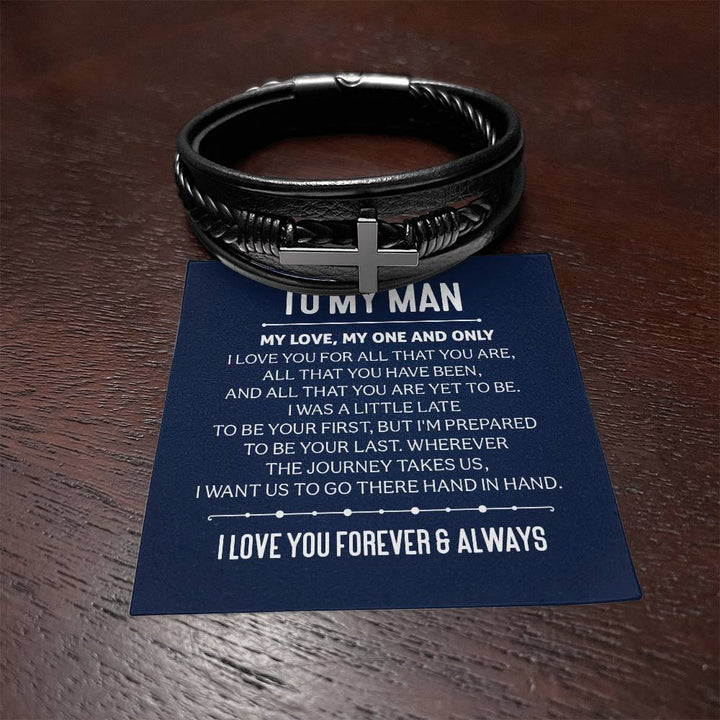 To My Man | My Love, My One and Only - Men's Cross Leather Bracelet