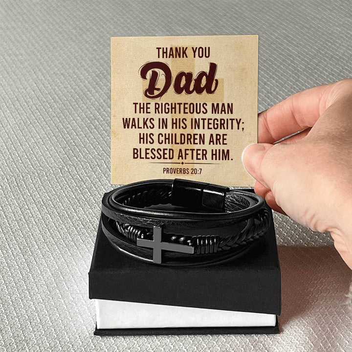 Dad Men's Cross Leather Bracelet