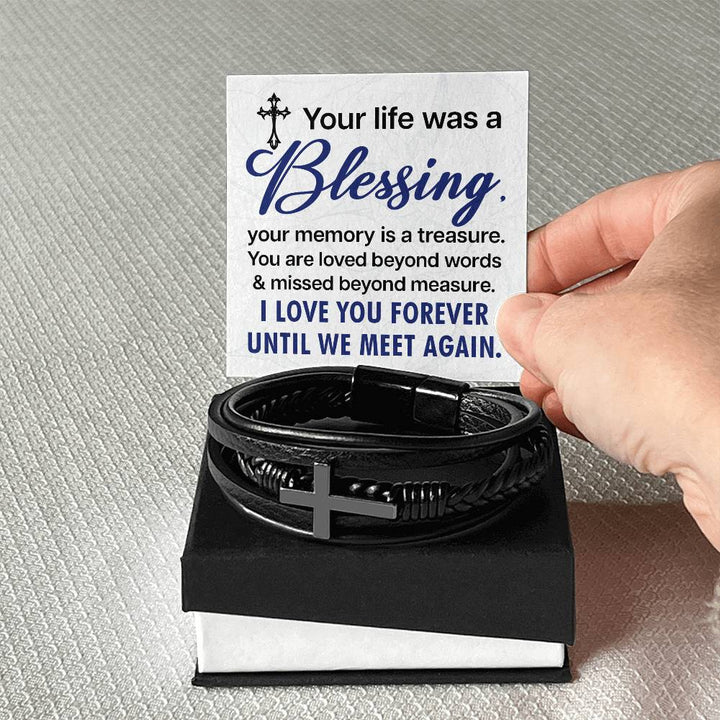 Your life was a Blessing - Men's Cross Leather Bracelet