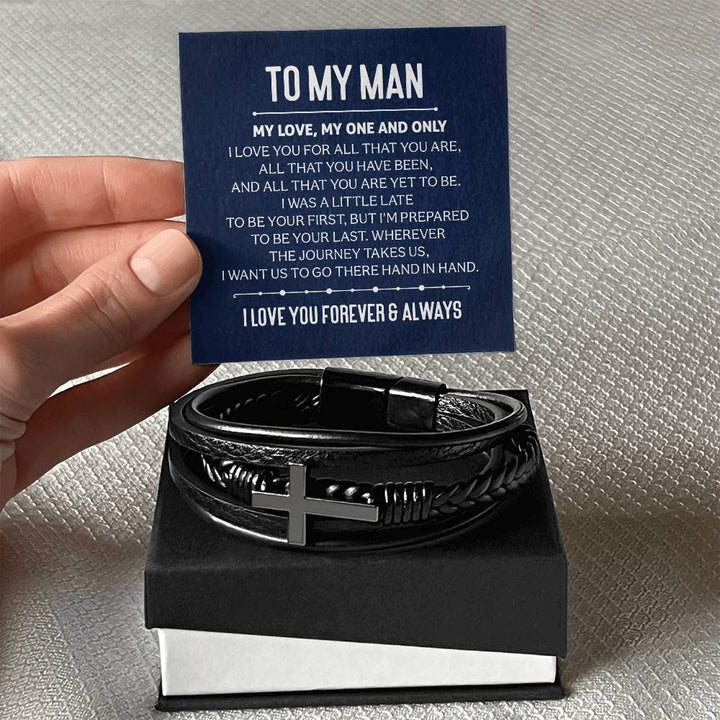 To My Man | My Love, My One and Only - Men's Cross Leather Bracelet