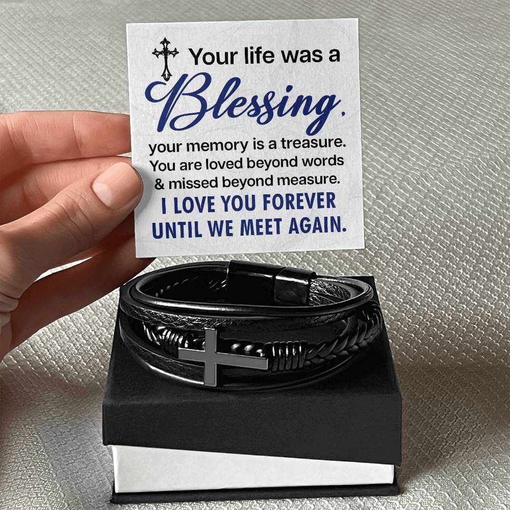 Your life was a Blessing - Men's Cross Leather Bracelet