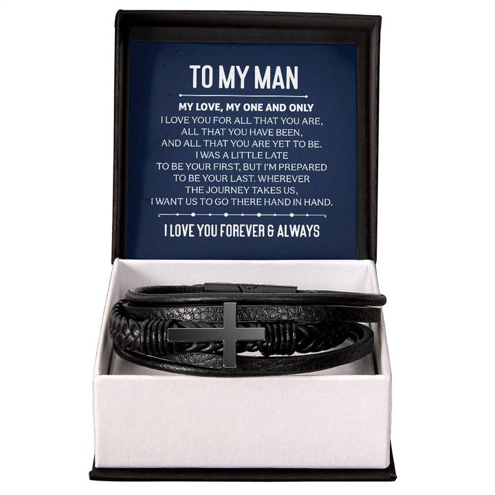 To My Man | My Love, My One and Only - Men's Cross Leather Bracelet