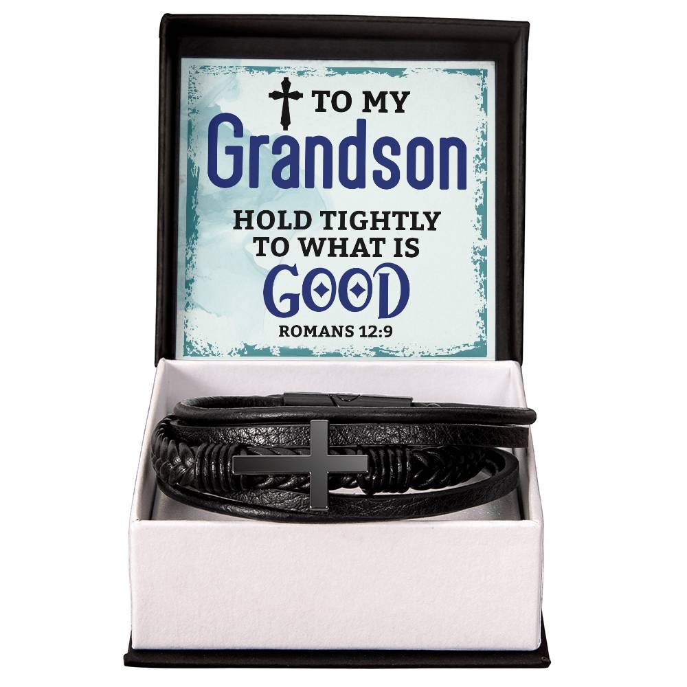 To My Grandson | Men's Cross Leather Bracelet