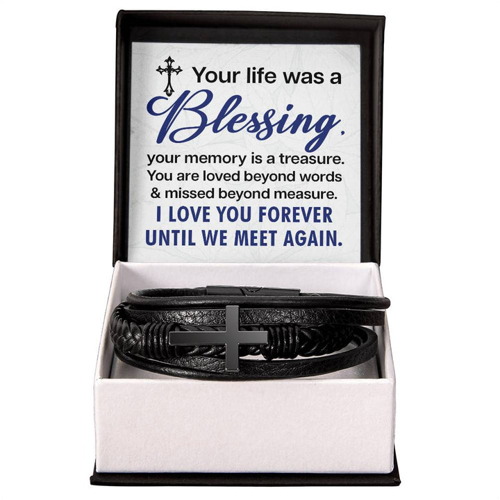 Your life was a Blessing - Men's Cross Leather Bracelet