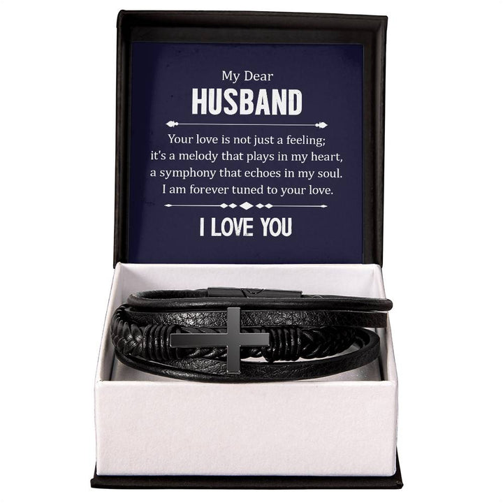 To My Dear Husband | I am forever turned to your Love - Men's Cross Leather Bracelet