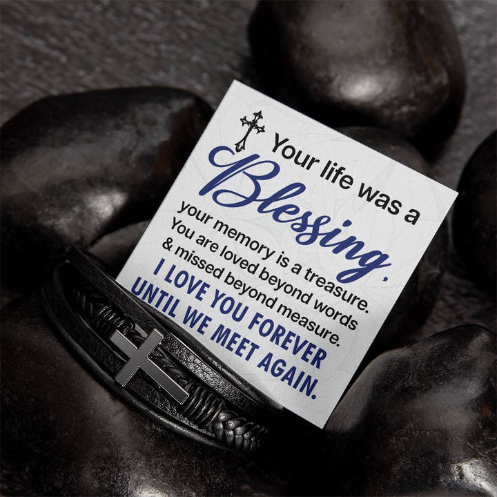 Your life was a Blessing - Men's Cross Leather Bracelet