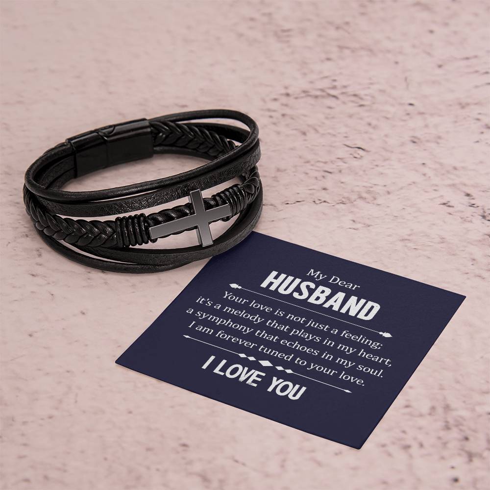 To My Dear Husband | I am forever turned to your Love - Men's Cross Leather Bracelet