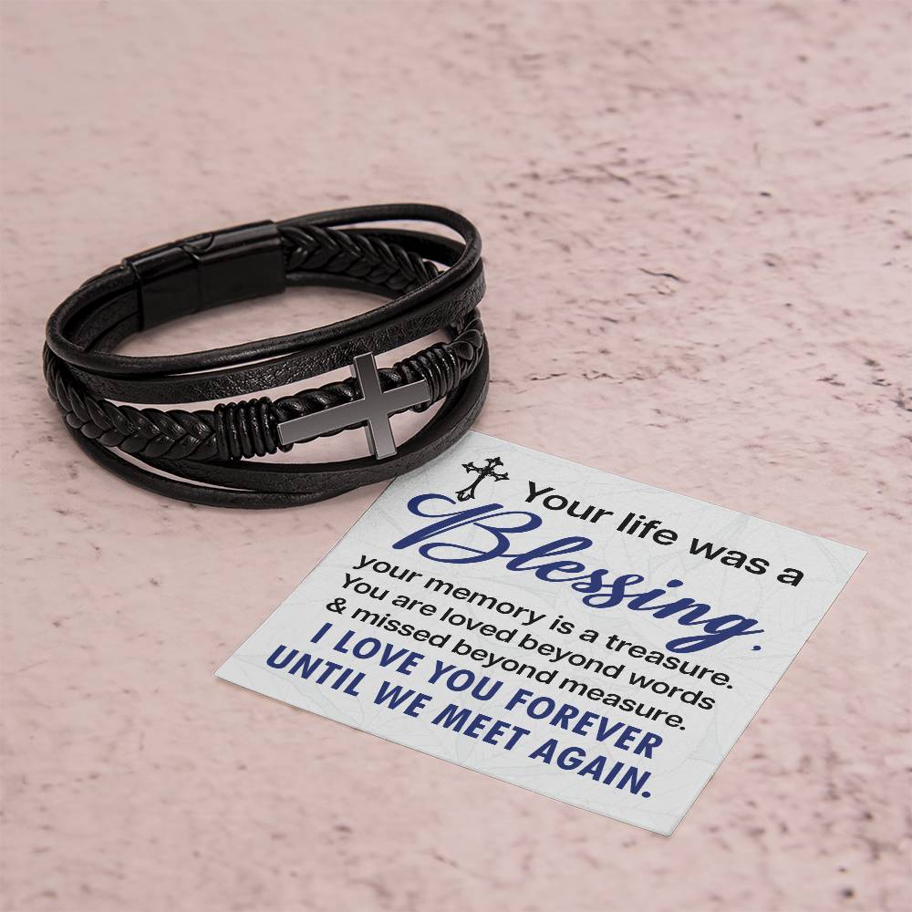 Your life was a Blessing - Men's Cross Leather Bracelet