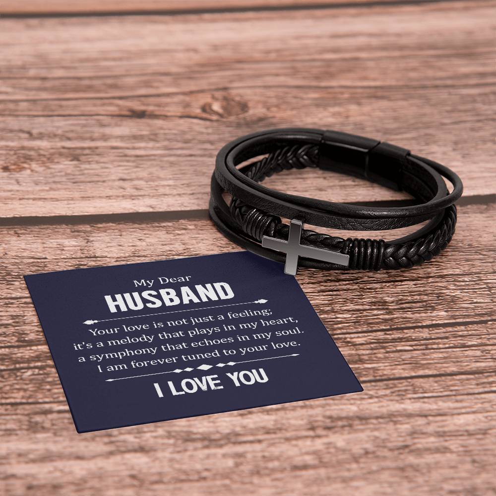 To My Dear Husband | I am forever turned to your Love - Men's Cross Leather Bracelet