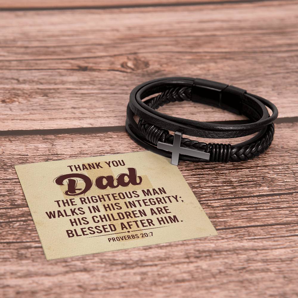 Dad Men's Cross Leather Bracelet