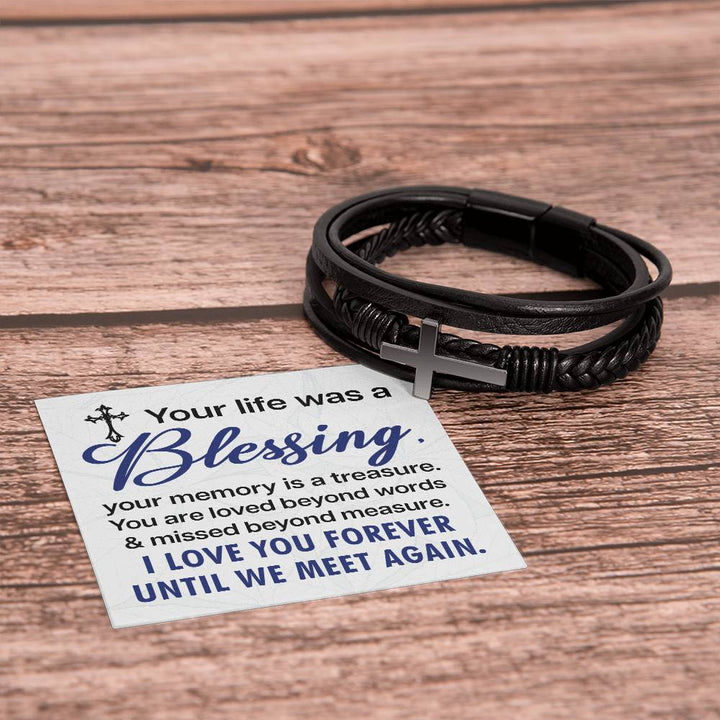 Your life was a Blessing - Men's Cross Leather Bracelet