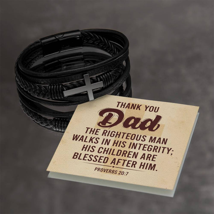 Dad Men's Cross Leather Bracelet