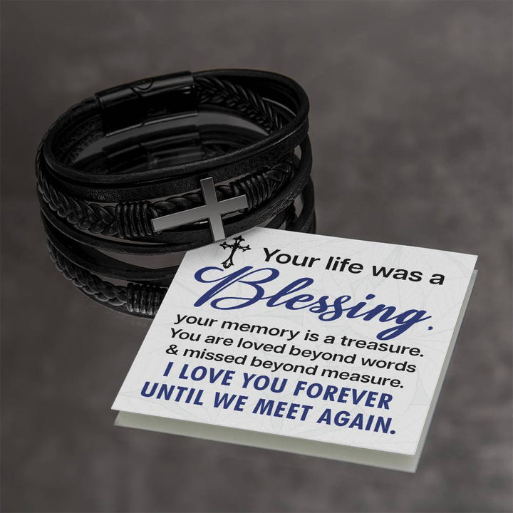 Your life was a Blessing - Men's Cross Leather Bracelet