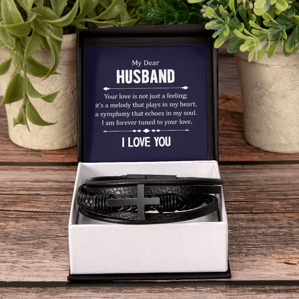 To My Dear Husband | I am forever turned to your Love - Men's Cross Leather Bracelet