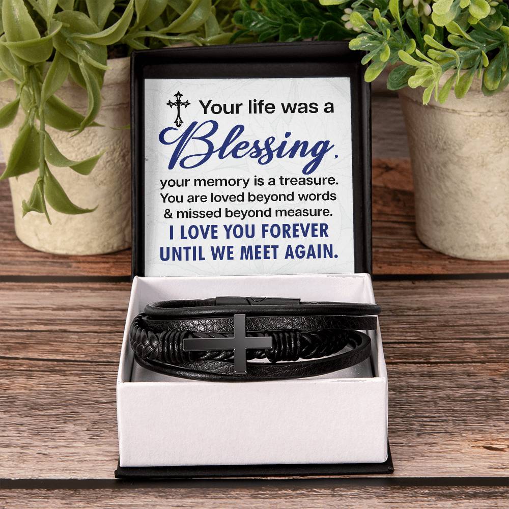 Your life was a Blessing - Men's Cross Leather Bracelet