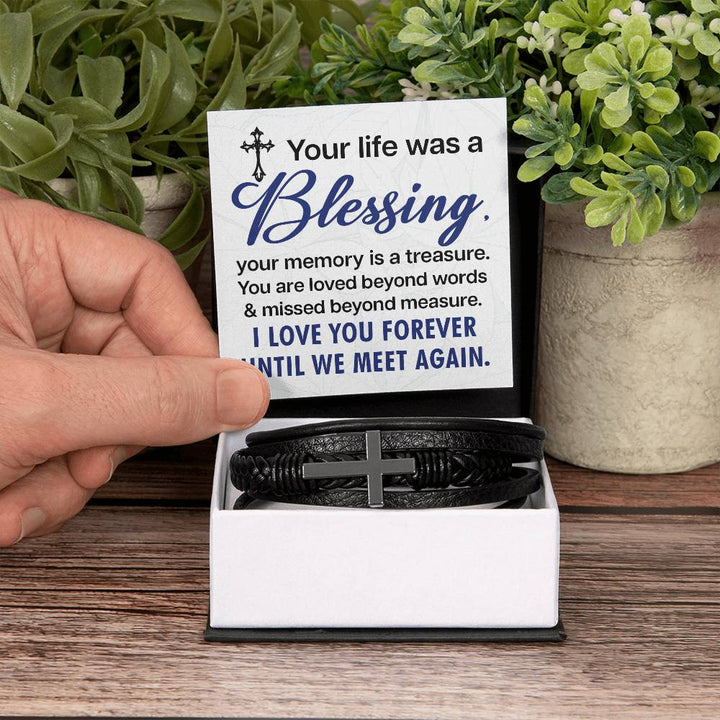 Your life was a Blessing - Men's Cross Leather Bracelet