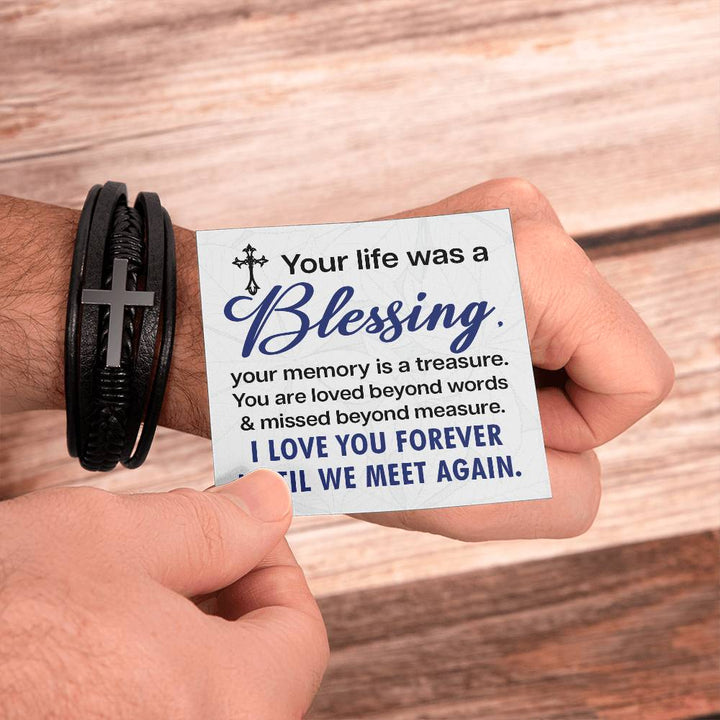 Your life was a Blessing - Men's Cross Leather Bracelet