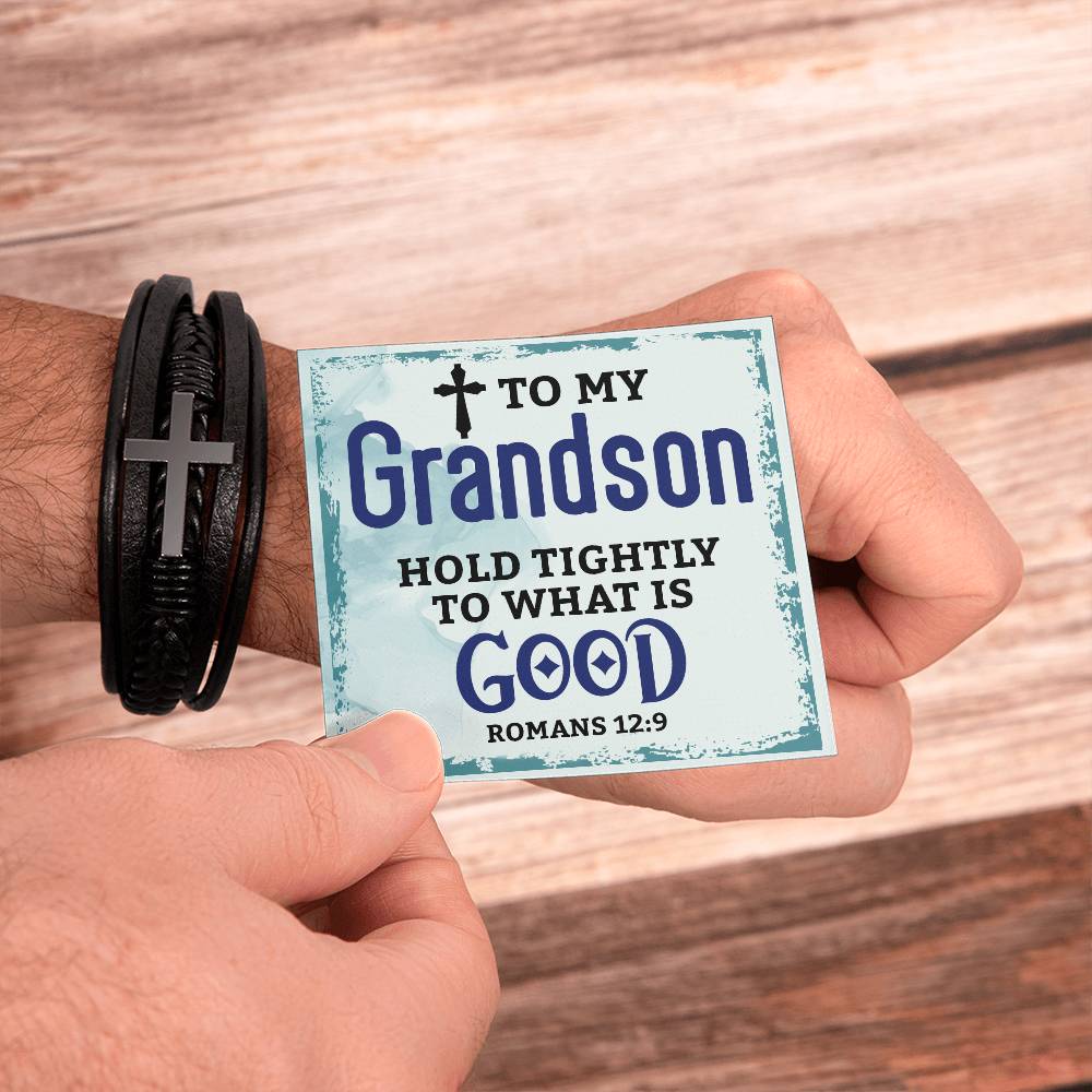 To My Grandson | Men's Cross Leather Bracelet