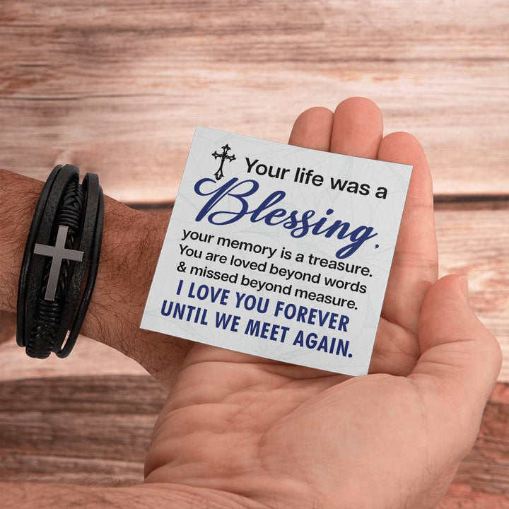 Your life was a Blessing - Men's Cross Leather Bracelet