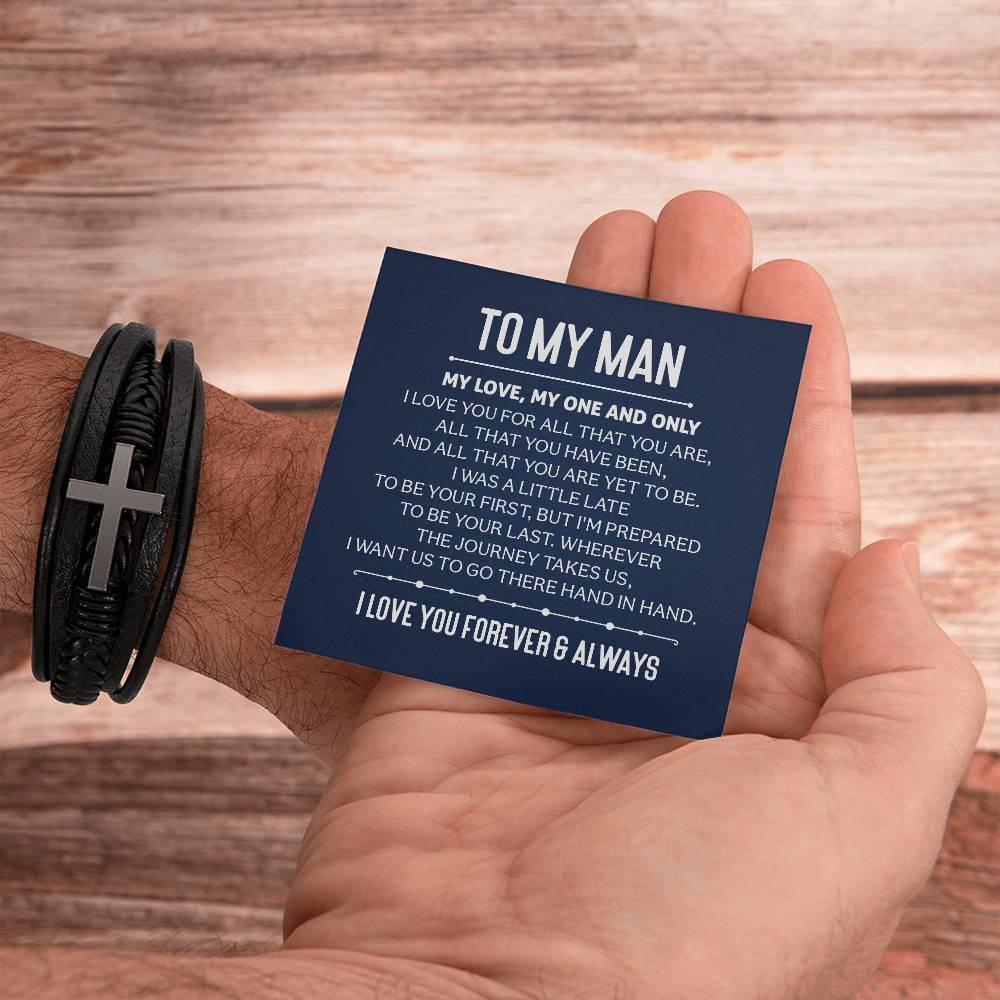 To My Man | My Love, My One and Only - Men's Cross Leather Bracelet