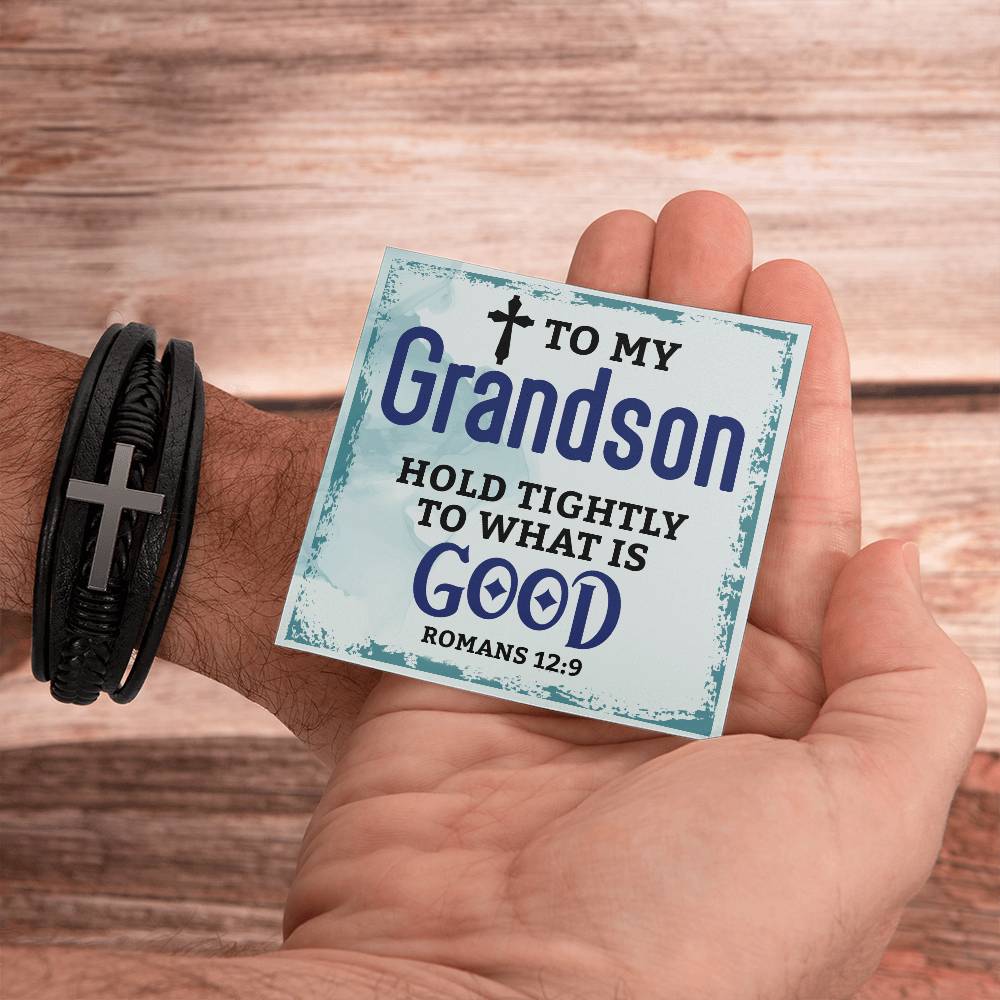 To My Grandson | Men's Cross Leather Bracelet