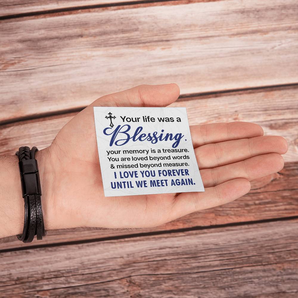 Your life was a Blessing - Men's Cross Leather Bracelet