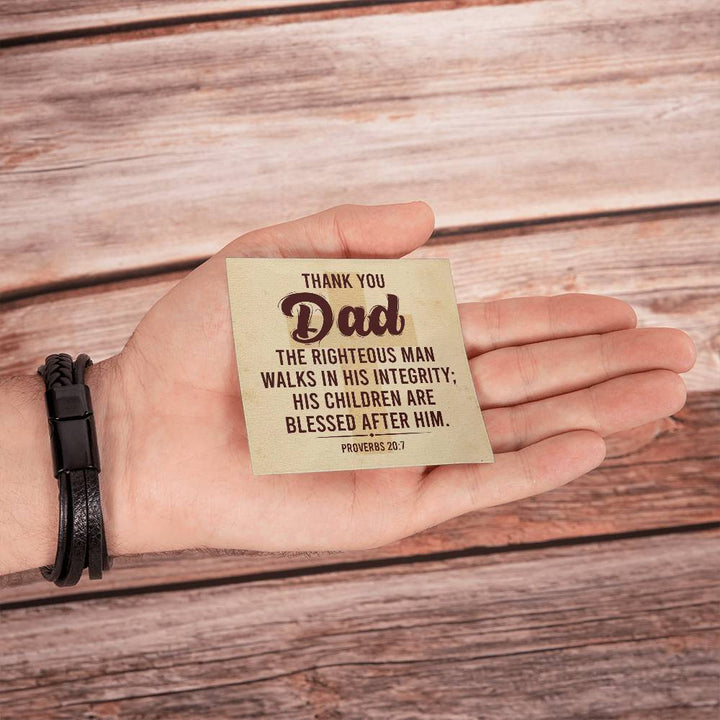 Thank you Dad | The righteous man walks in his integrity - Men's Cross Leather Bracelet