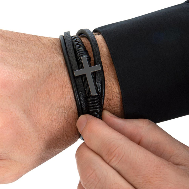 Men's Cross Leather Bracelet