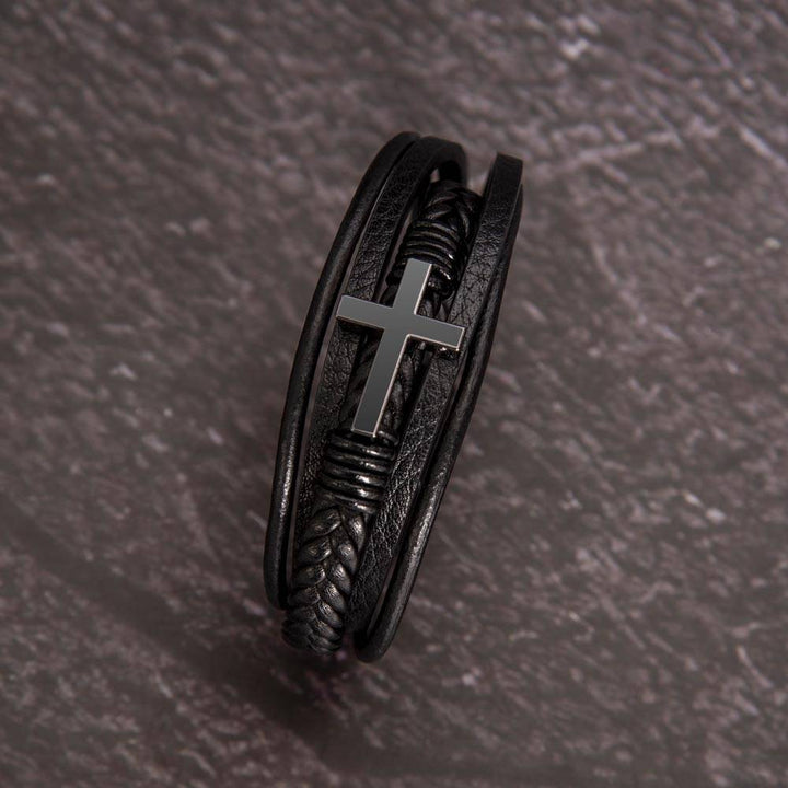 Thank you Dad | The righteous man walks in his integrity - Men's Cross Leather Bracelet