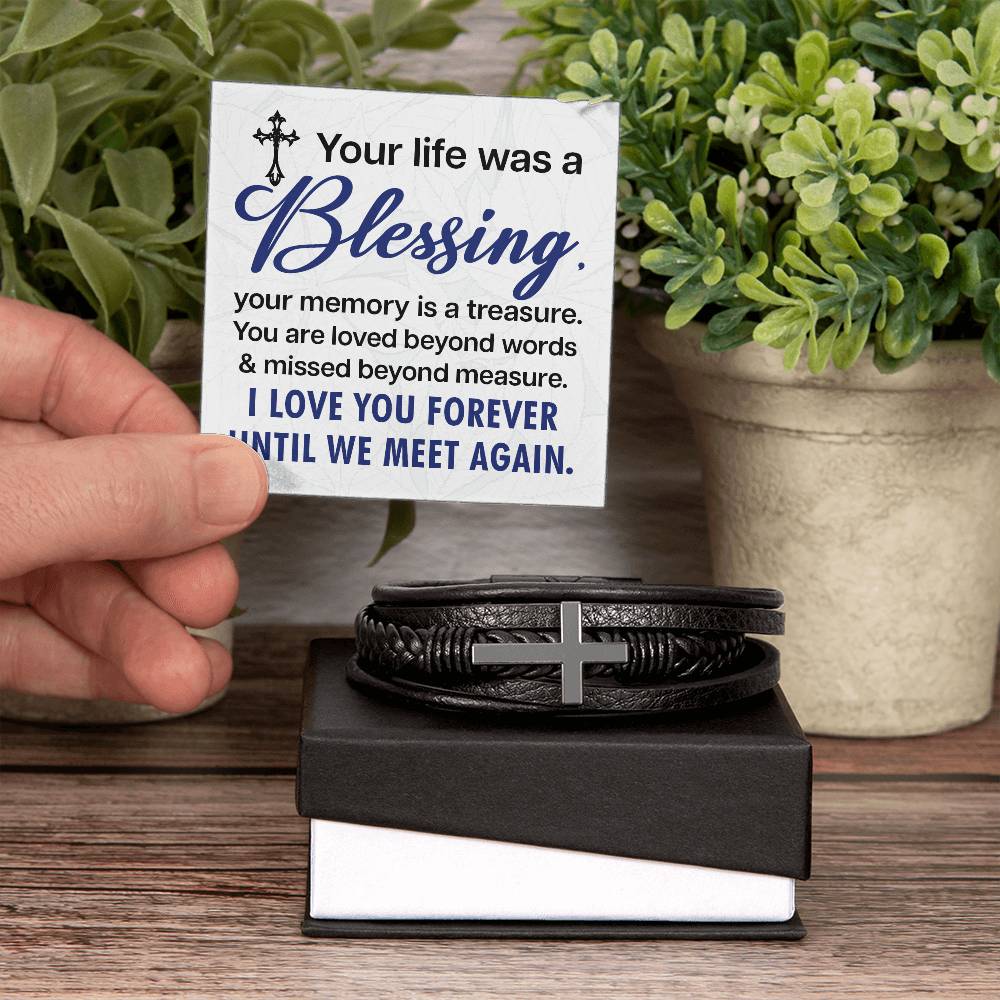 Your life was a Blessing - Men's Cross Leather Bracelet